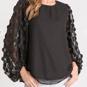 JODIFL Solid Black Sheer Balloon Long Sleeve Top